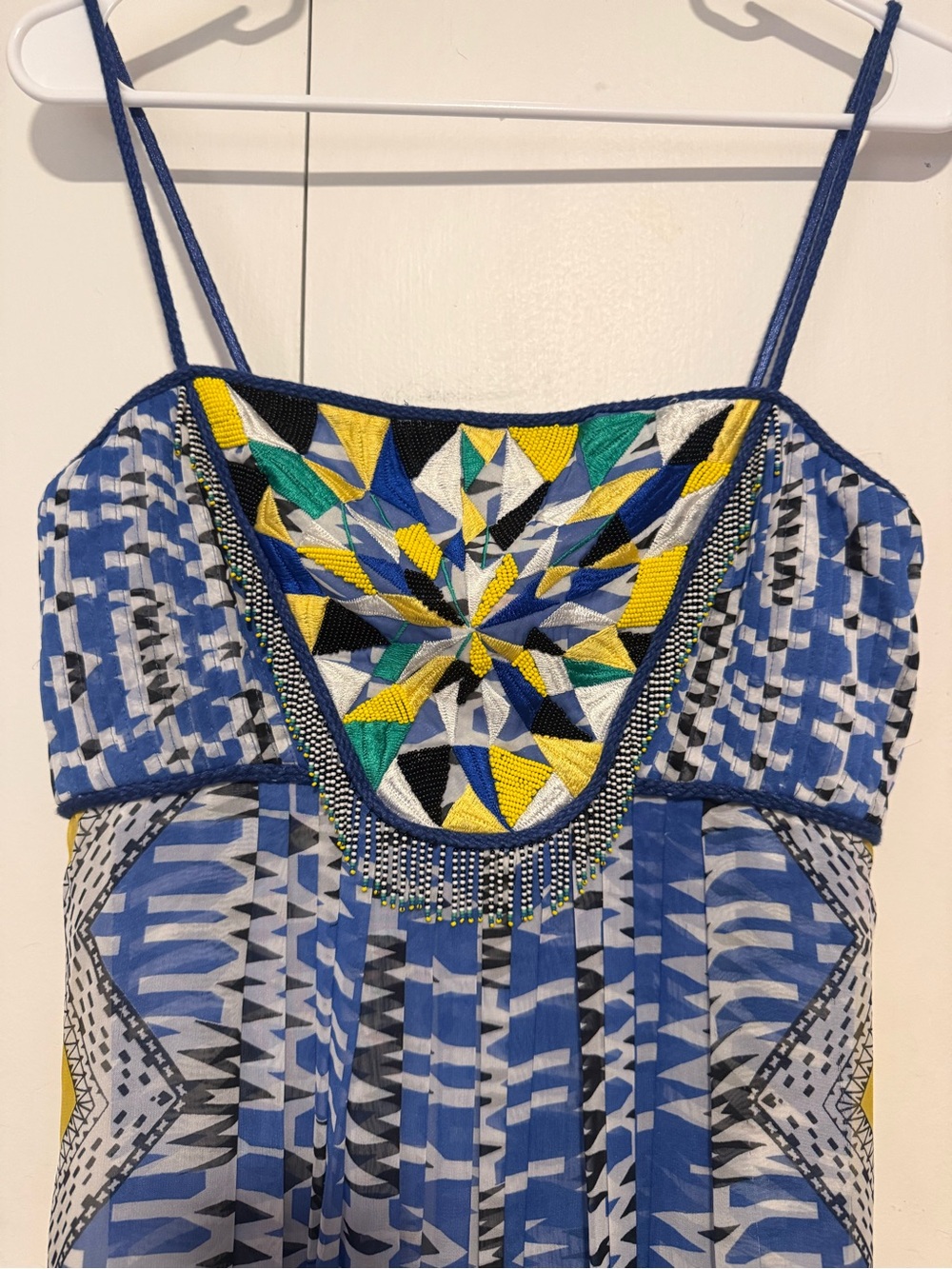 Ranna Gill Anthropologie Size Large Sunburst Beaded Blue Maxi Dress - Picture 4 of 6